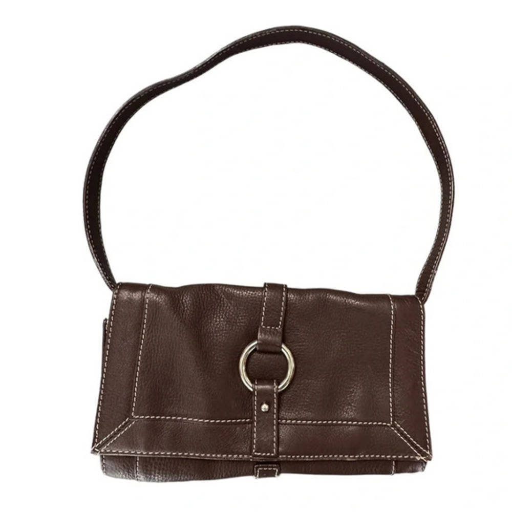 Aerosoles brown leather w/white stitching convertible clutch handbag